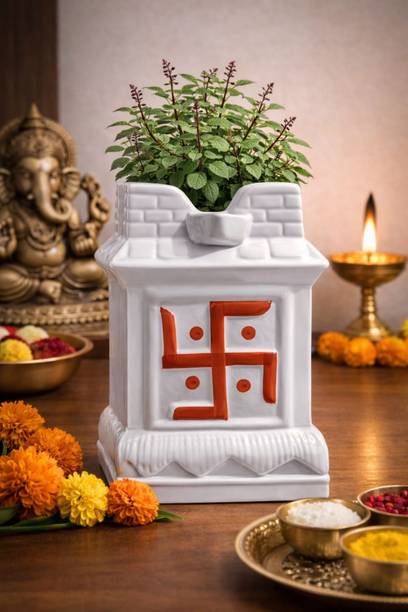 VIRMIC Designer Tulsi Pot – VastuFriendly, DurablePlanter for Home Temple - 10 Inch Plant Container Set