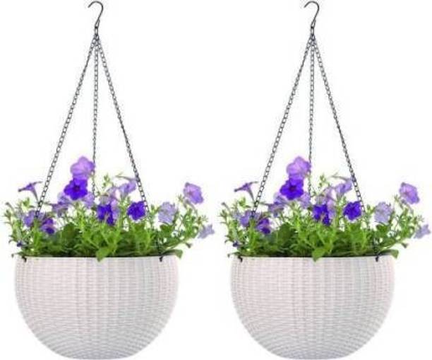 FanciaDecore Euro Woven/Rattan Design 8.26inch 2 with Chain Home Decorations without Flowers Plant Container Set