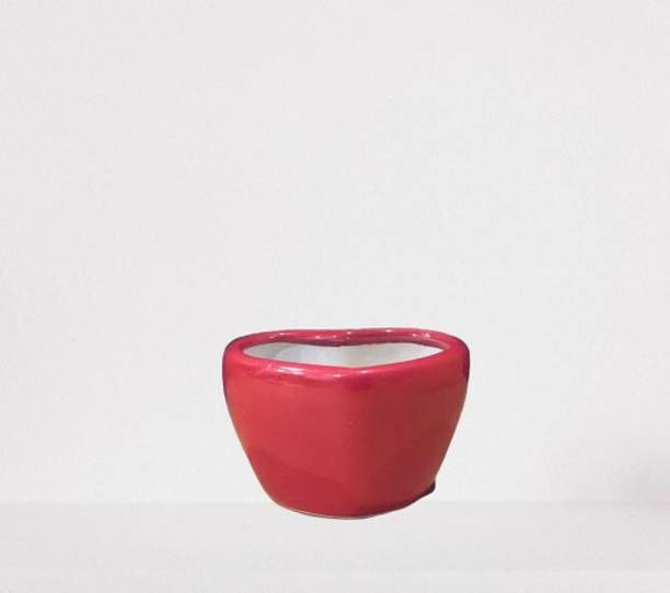 PotsOnly Red Heart shaped ceramic pot Plant Container Set