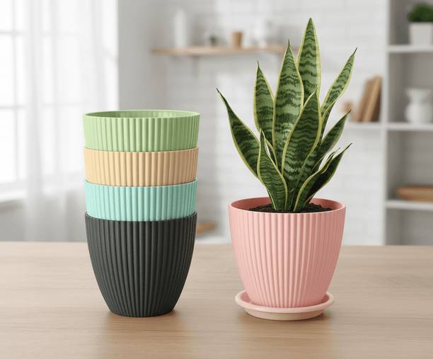 BRABO Pack of 5 Trendy 7 Inch Tulsi Pot for Indoor Balcony Garden Decor Set Home Plant Container Set
