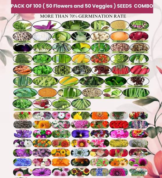 FLARE SEEDS Combo of 50 Flower and 50 Vegetable Seeds Perfect for Home Gardening Seed