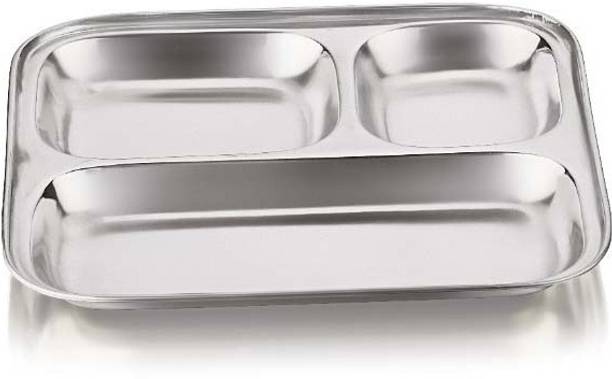 फॉर्च्यून कूकवेयर Stainless Steel 3-in-1/Square Pavbhaji plate Snack Plates with Mirror Finish डिनर प्लेट