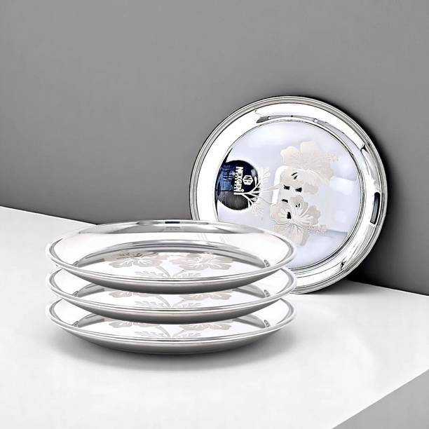 NEXGEN HOUSEWARE Stainless Steel Plate Rajbhog | 180g | 18.4cm Dia | Heavy Gauge | Mirror Shine Half Plate