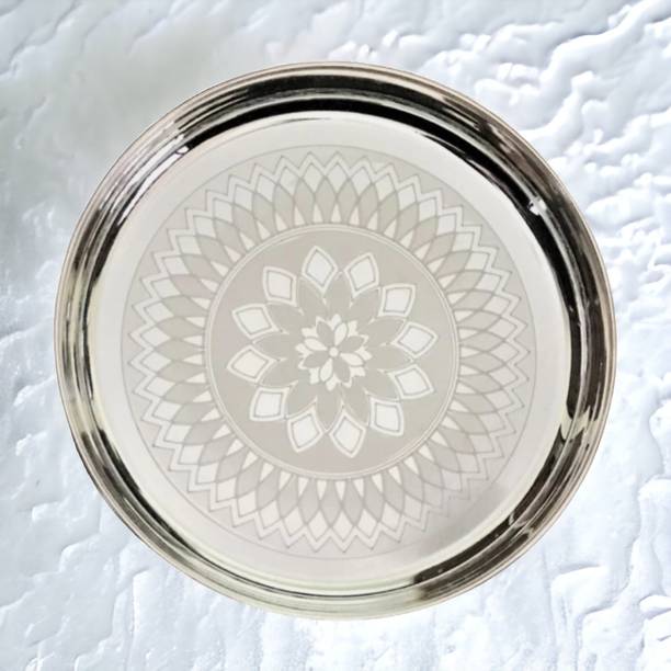 Sigaram German Silver 10 Inch Floral Designed Plate for Home Pooja Decor K2383 Silver Plated