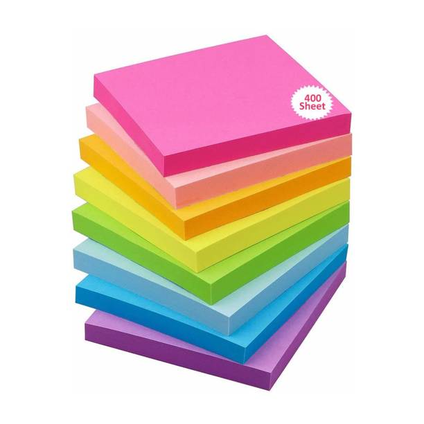 Nutshell Vibrant Colors Fluorescent Paper 400 Sheets 3 x 3 Inch Sticky Notes Self Adhesive Post It, 5 Colors