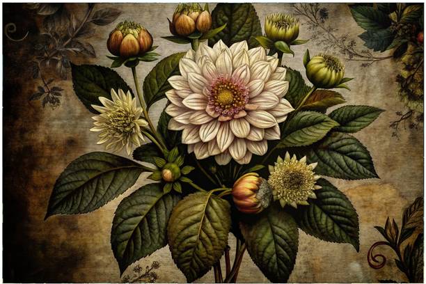 Painting Flower With Name Dahlia Poster 12x18 Inch Wall Art Paper Print (18 inch X 12 inch, Rolled Tube) Paper Print