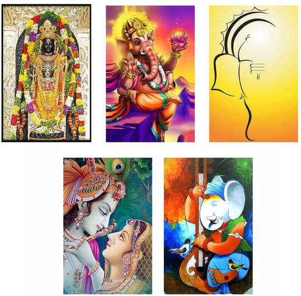 Hindu Religious Posters Combo Pack of 5 - Paper Printed (12 inch X 18 inch each, Rolled) for Home, Room & Office Paper Print
