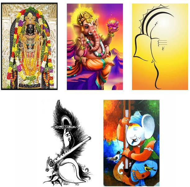 Hindu Religious Posters Combo Pack of 5 - Paper Printed (12 inch X 18 inch each, Rolled) for Home, Room & Office Paper Print