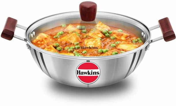 Hawkins Stainless Steel , Deep-Fry Pan Glass Kadhai 28 cm diameter with Lid 4 L capacity