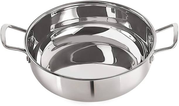 NIRLON Stainless Steel Induction Base Sandwich Bottom Kadai Without Lid, Silver 22 cm