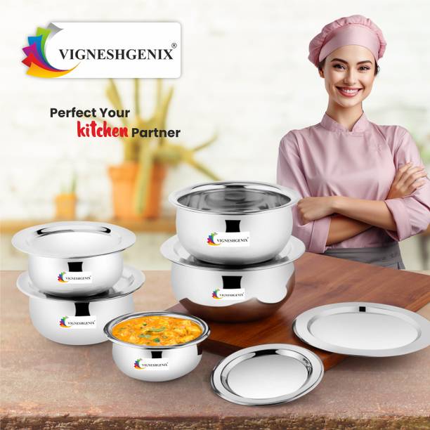 MKIU Stainless Steel Handi Set with lid Induction Bottom Cookware Set