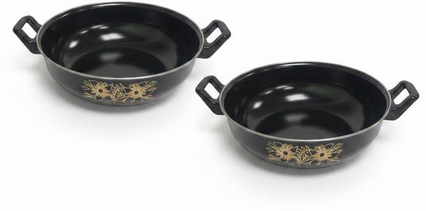 YR Enterprises Induction Base Enamel Non-Stick Kadhai | Lightweight & Toxin-(Pack of 2) Kadhai 26.5 cm diameter 3 L capacity