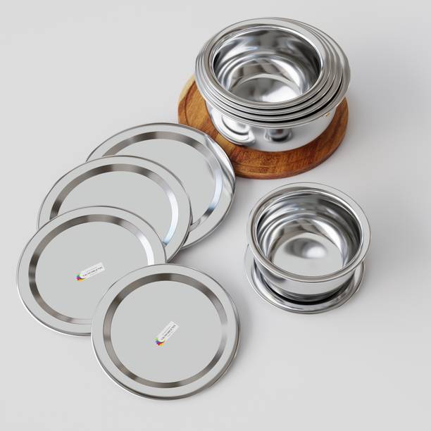 Vigneshgenix Plain Handi Set With Lid Stainless Steel 1.5L To 0.4L For Cooking Serving Tagine
