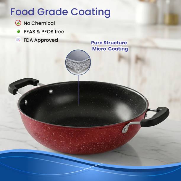 Dozy Nonstick Iron Kadhai, 3L | Heavy-Duty Maroon Base | Deep Fry, Curry, Daily Use Kadhai 26 cm diameter 3 L capacity