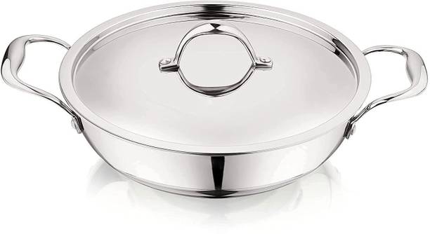 THE INDIAN AURA Cookware Deep Frying Kadai for Cooking | Triply Kadai with Lid | Kadhai 16 cm diameter with Lid 1 L capacity