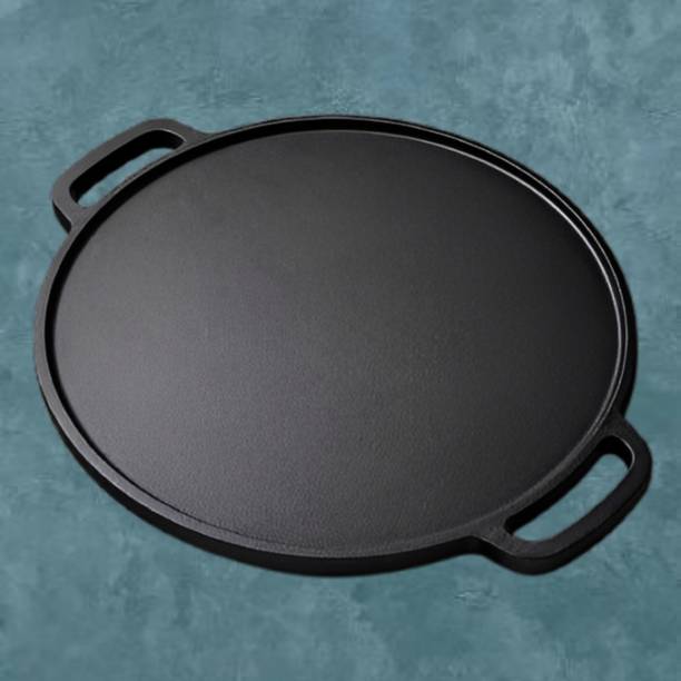 Velvora Flat Cast Iron Surface for Crepes Flatbreads and Tortillas Tawa 30 cm diameter with Lid