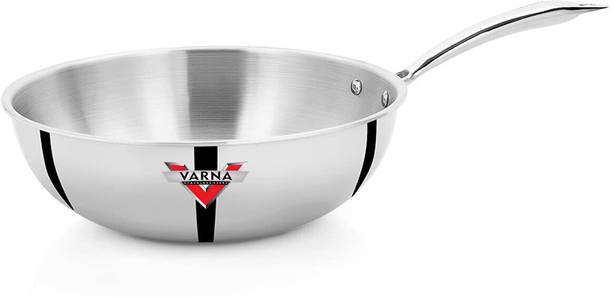 VARNA STAINLESS STEEL VARNA STAINLESS STEEL Triply Wok with handle| (Size 20)| 1.7 Litre Wok 1.7 L capacity 34.5 cm diameter
