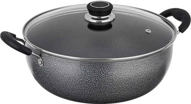 Mainsa Kadhai Glass Lid Aluminium Meterial Kadhai 24 cm diameter with Lid 2.5 L capacity