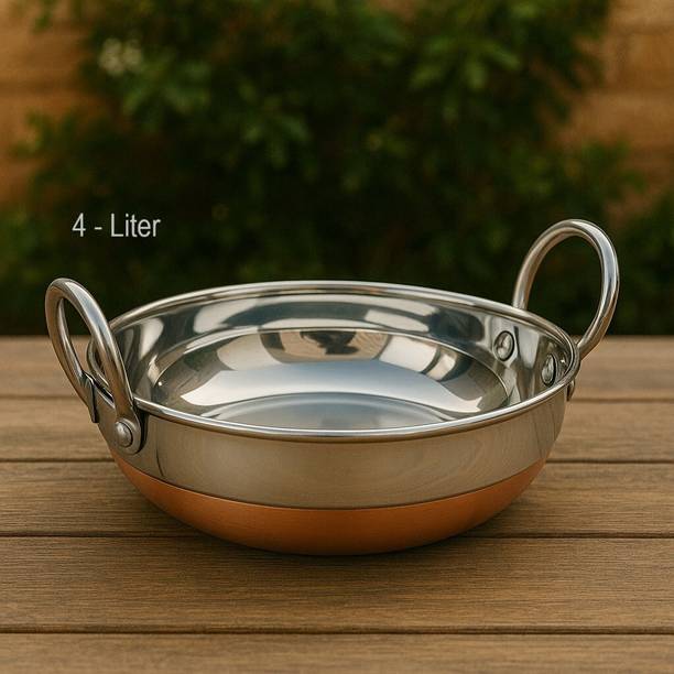 KICHENLY Copper Bottom Stainless Steel Kadhai Pot Pans with Handle Kadhai 25 cm diameter 4 L capacity