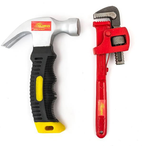 Globus Globus 37-STILSON Pipe Wrench(10"/250MM)& Stubby / Mini Claw Hammer(0.30kg) Power & Hand Tool Kit