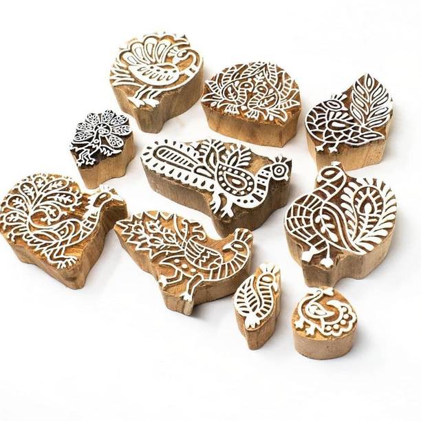 Vionexa Hand Carved Wooden Printing Block for Saree Fabric & Mehndi Art Printing Blocks