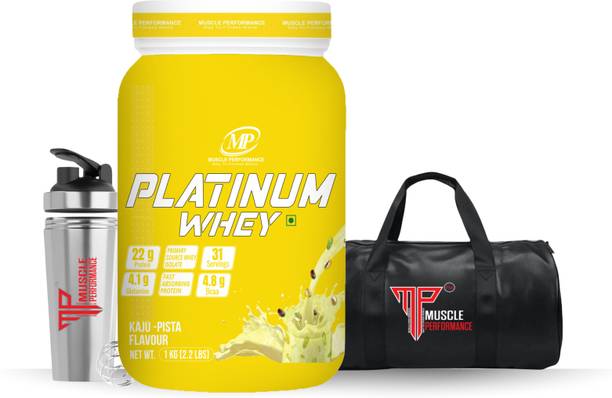 Muscle Performance Platinum Whey Protein Powder Kaju Pista ( 1Kg ) With (Steel Shaker & Gym Bag) Whey Protein