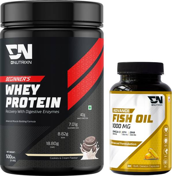 DNUTRIXN Beginner's High Whey Protein 40G +Fish Oil 1000MG Softgels Whey Protein