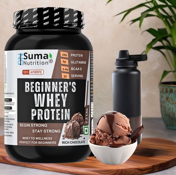 sumanutrition Beginner's Whey Protein Powder - 1Kg with Free Shaker | 0 Sugar | Muscle Growth Whey Protein
