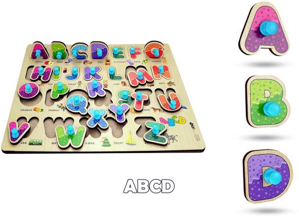 ZUNBELLA Wooden Learning Educational Board Set of 2 Alphabets & Numbers Learning Toy