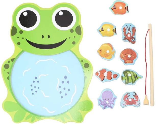 PopPlop Wooden Magnetic Circular Fishing Game Toy Fish Catching Magnet Pole Puzzle Board