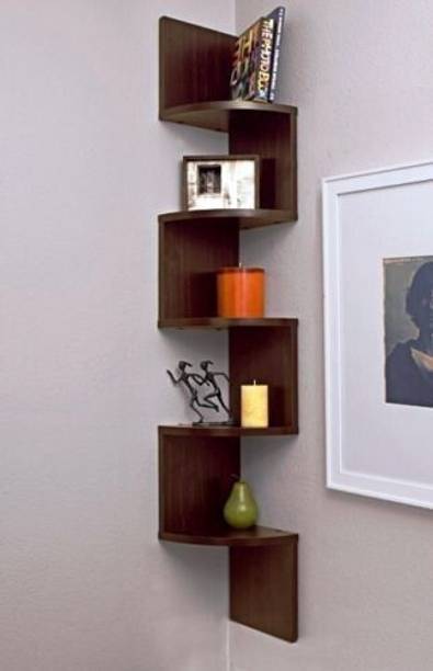 Surya Ind Corner Zigzag - Brown Wooden Wall Shelf MDF (Medium Density Fiber) Wall Shelf