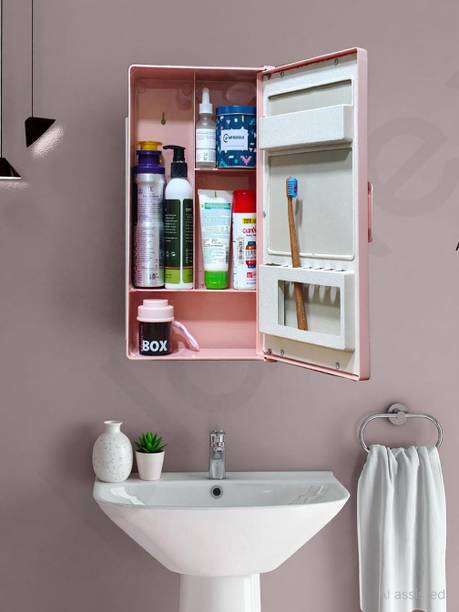 Zahab Medium size Plastic Bathroom Mirror Storage Basin Cabinet Plastic Wall Shelf