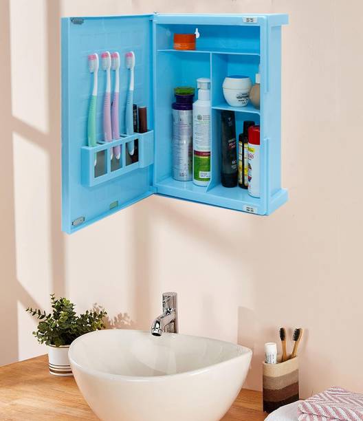 Zahab New Look Full Mirror Magnetic Door bathroom cabinet organiser Plastic Wall Shelf