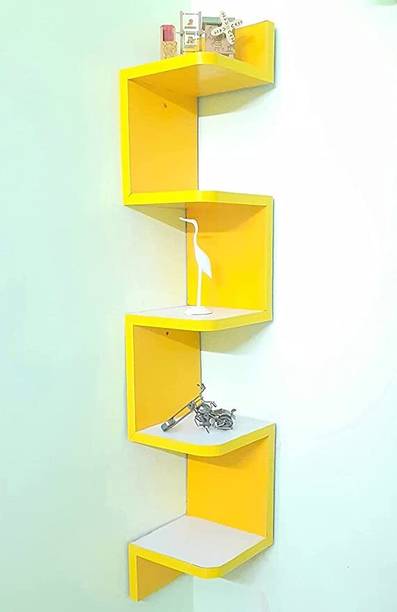 THE PINEWOOD ENTERPRISES Wooden Wall Rack Shelves Zig zag Corner Rack Shelf Wooden, MDF (Medium Density Fiber) Wall Shelf