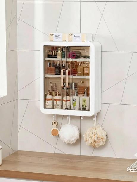 ADONZ ESKIA Bathroom Storage Organizer Bathroom Cabinet Kitchen Plastic Wall Shelf