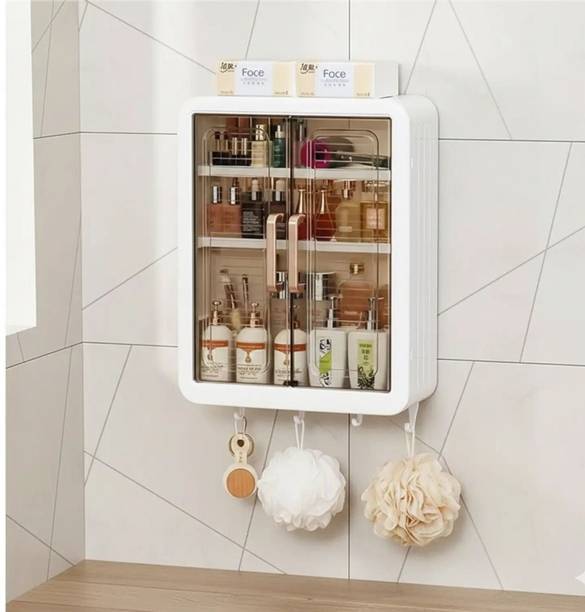 ADONZ ESKIA Bathroom Storage Organizer Bathroom Cabinet Kitchen Plastic Wall Shelf