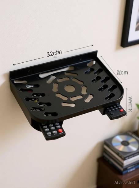 VNS Set Top Box Stand with Double Remote Holder | Wall Shelf for Living Room Steel Wall Shelf