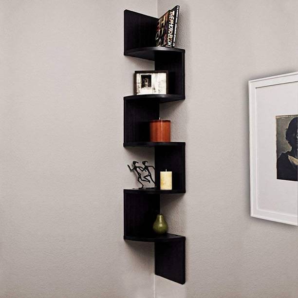 SMCRAFTS Wall shelf Zigzag Corner Wall Mount Shelf Unit/Racks and Shelves/Wall Shelf MDF (Medium Density Fiber) Wall Shelf