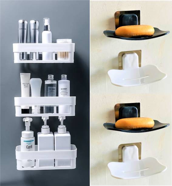 Zenvio 3 Bathroom Wall Shelves + 4 Soap Stand Home Kitchen Bathroom Accessories