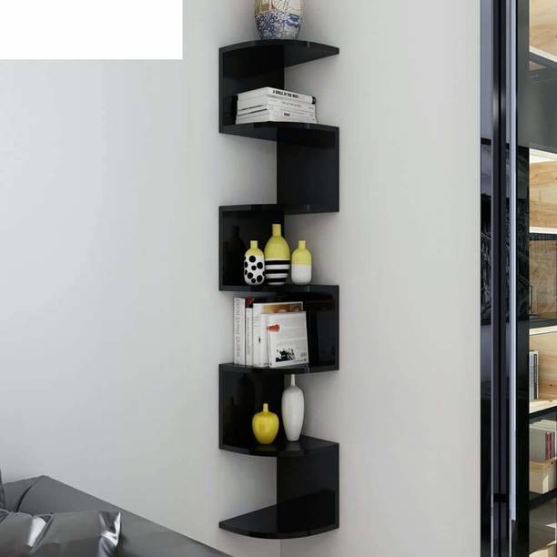 woodinzo Wooden Wall Zigzag Wall Racks Shelf For Home Decor Living Room , Bedroom MDF (Medium Density Fiber), Wooden Wall Shelf