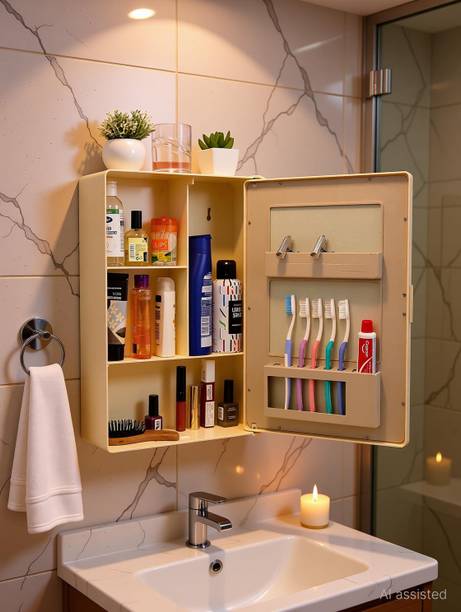 Delightful Decor bathroom cabinet with mirror Plastic Wall Shelf