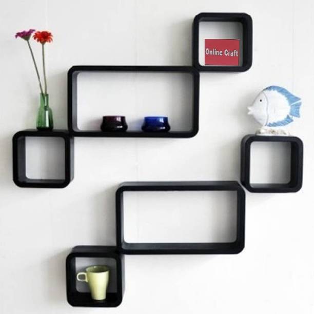 fzhandicraft Wooden wall mount floating wall ladder shape book & showpiece wall rack shelf Wooden Wall Shelf