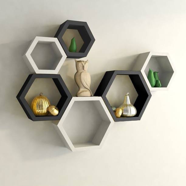 Shanhandicrafts Hexagon Shape Mounted Set Of 6 Rack Shelves/Shelf High Quality Wooden Wall Shelf