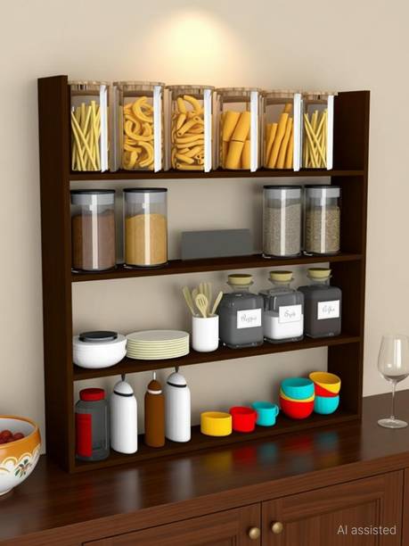 casaandsaca Containers Kitchen Rack Wood Cup Kitchen Rack Jars Bottle Spice Rack Premium Kitchen Rack 4-Tier