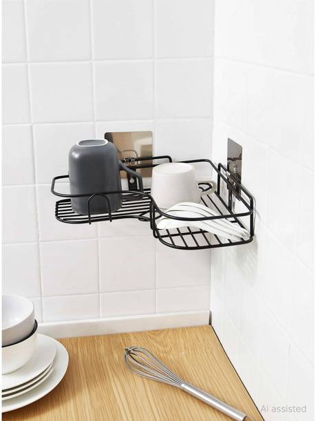 Nilkanth collection Multipurpose Self Adhesive Wall-Mounted Corner Storage Rack Bathroom Stainless Steel Wall Shelf