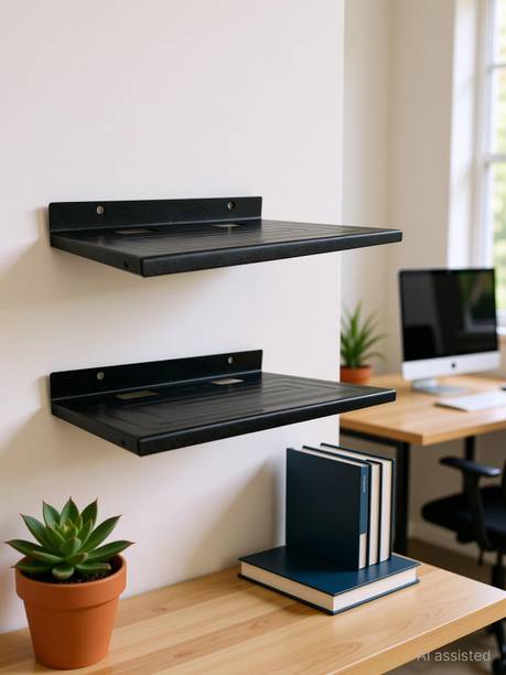 NextZen Wall-Mounted Black Set Top Box Stand For TV, Setup Box Holder, Pack Of 2 Iron Wall Shelf