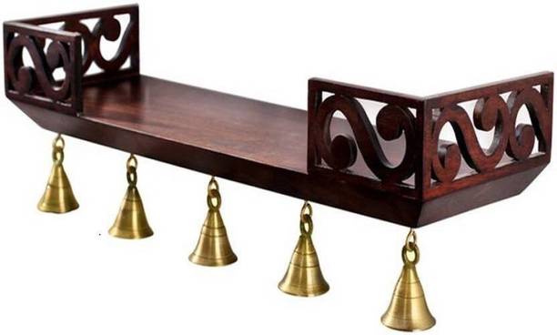 Eco Handicrafts wooden wall temple with bells Wooden Wall Shelf (Number of Shelves - 1, Brown) Wooden Wall Shelf