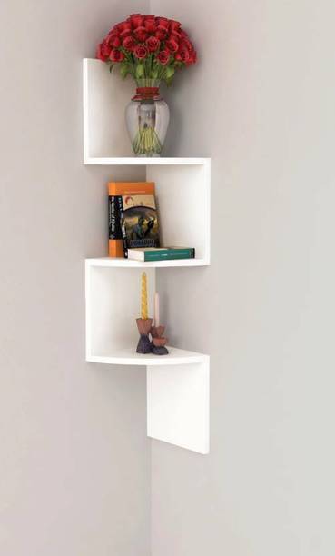 ArtfulCrafts Wooden Latest Corner zig zag MDF ( No.of shelves 3 w7 ) MDF (Medium Density Fiber) Wall Shelf