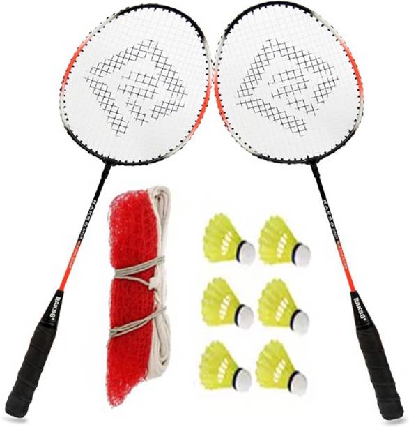 Rakso OR-21 ORANGE Strung Badminton Racquet Set OF 2 PCS With 6 Shuttle NET Multicolor Strung Badminton Racquet