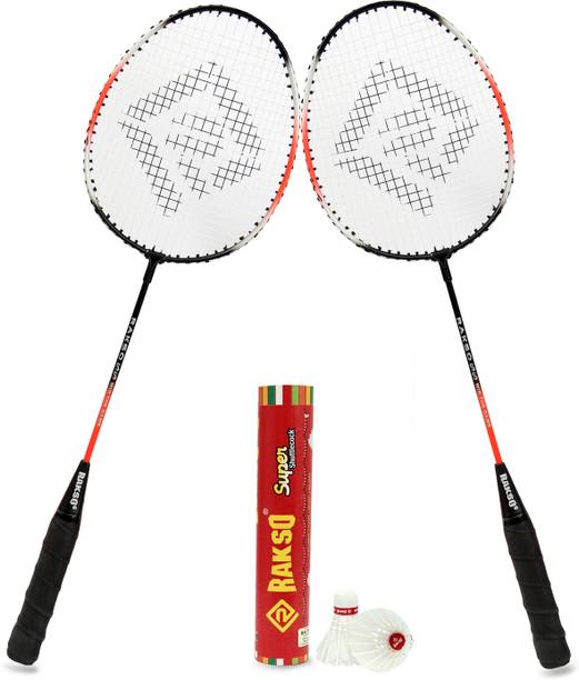 Rakso Single Shaft Racket 2 Pcs With 2 Shuttle Use For ALL Multicolor Strung Badminton Racquet